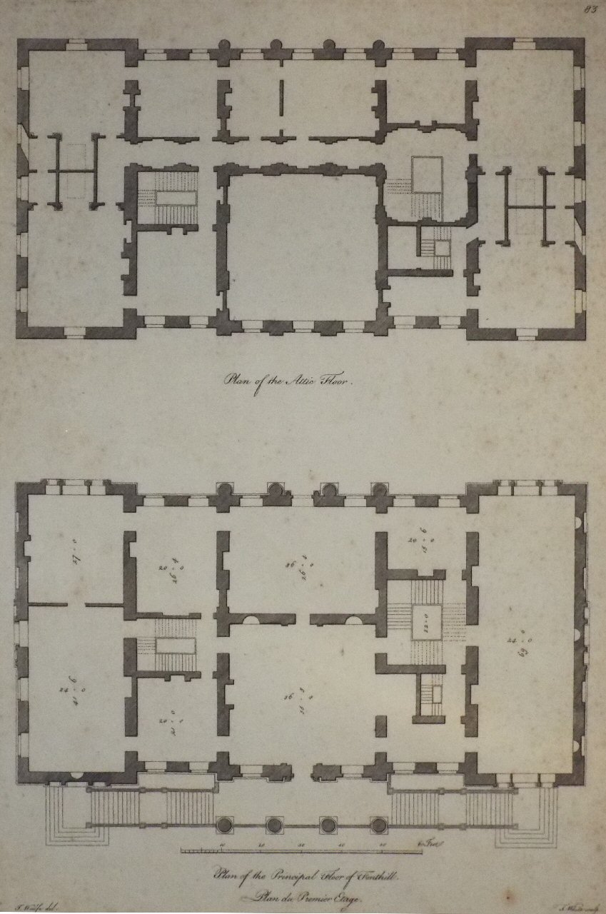 Print - Plan of the Attic Floor. Plan of the Principal Floor of Fonthill. Plan du Premier Etage.
 - White